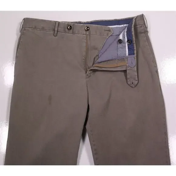 PT Torino Khaki Tan Flat Front Slim Fit Stretch Cotton Chino Pants 34x28 - Picture 5 of 9